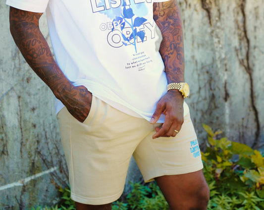 Pray Sweatshorts- Light Beige - Undaunted Things
