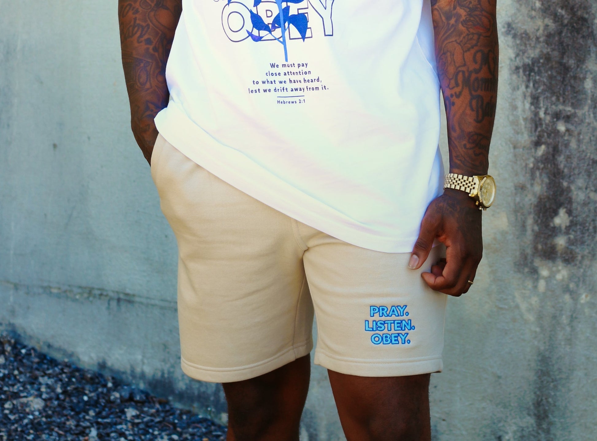 Pray Sweatshorts- Light Beige - Undaunted Things