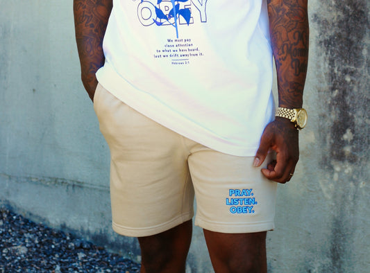 Pray Sweatshorts- Light Beige - Undaunted Things